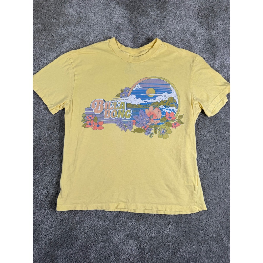 Billabong Womens Yellow Floral Surf Graphic T-Shirt Cotton ABJZT00926 Size S